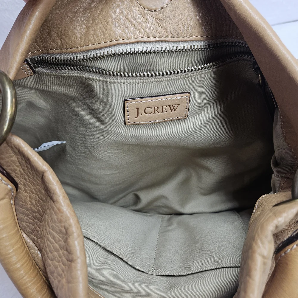 J.Crew Tan Pebbled Leather Hobo Shoulder Bag Handbag Slouchy Purse